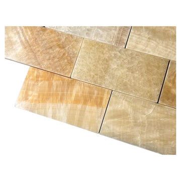 Honey Onyx 3x6 Premium Polished Marble Subway Tile - Warm Yellow Tones with White Veins, Elegant for Backsplash