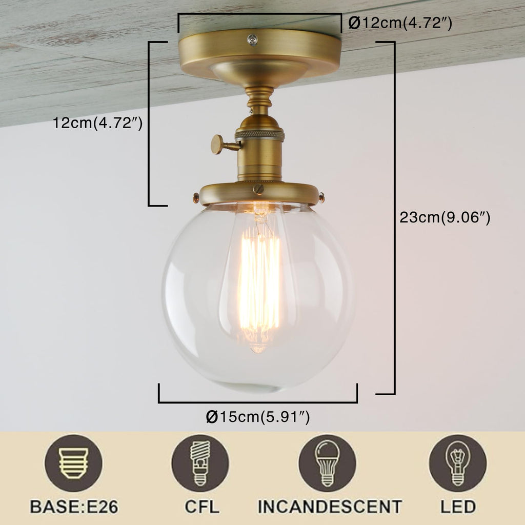 Semi Flush Mount Ceiling Light Modern Globe Clear Glass Shade Industrial Hallway Light Fixtures, Farmhouse Ceiling
