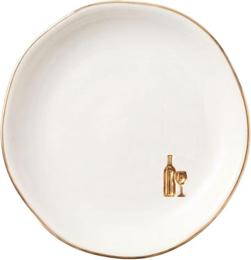 Wine Gifts for Wine Lovers & Women, 4.75" Handcrafted Ceramic Ring Dish with Gold Trim, Decorative Trinket Dish