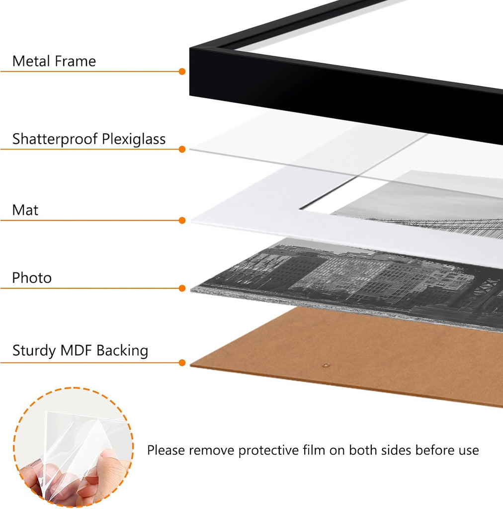 24x36 Poster Frame in Black, Metal Thin Board 24 x 36 Frame with Acrylic Plexiglass for Pictures 20x28 with Mat or