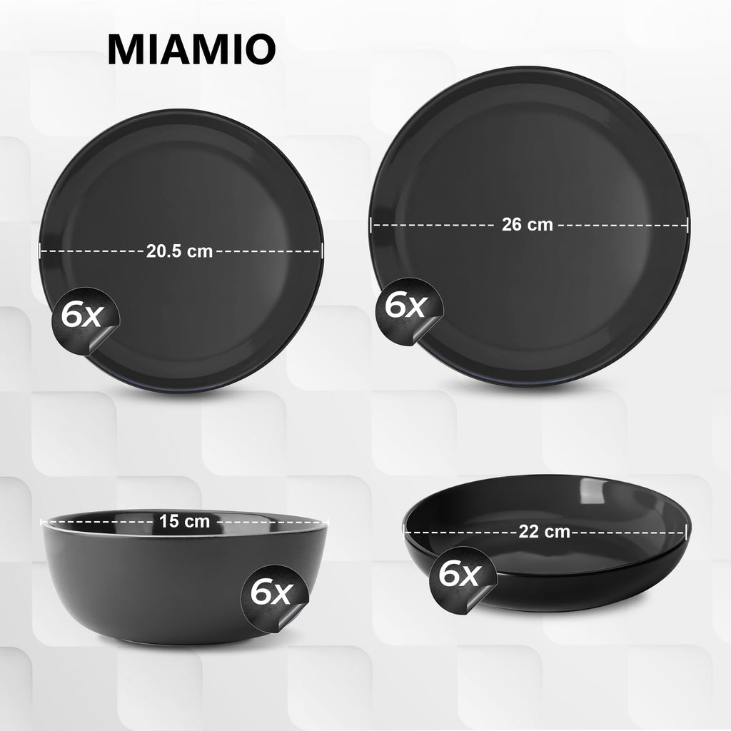 Dinnerware Set (24-Piece), Ceramic Tableware - Le Papillon (Black)