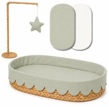Premium Baby Changing Basket - Scalloped Changing Basket for Baby Dresser (Sage Green Baby Changing Bakset)