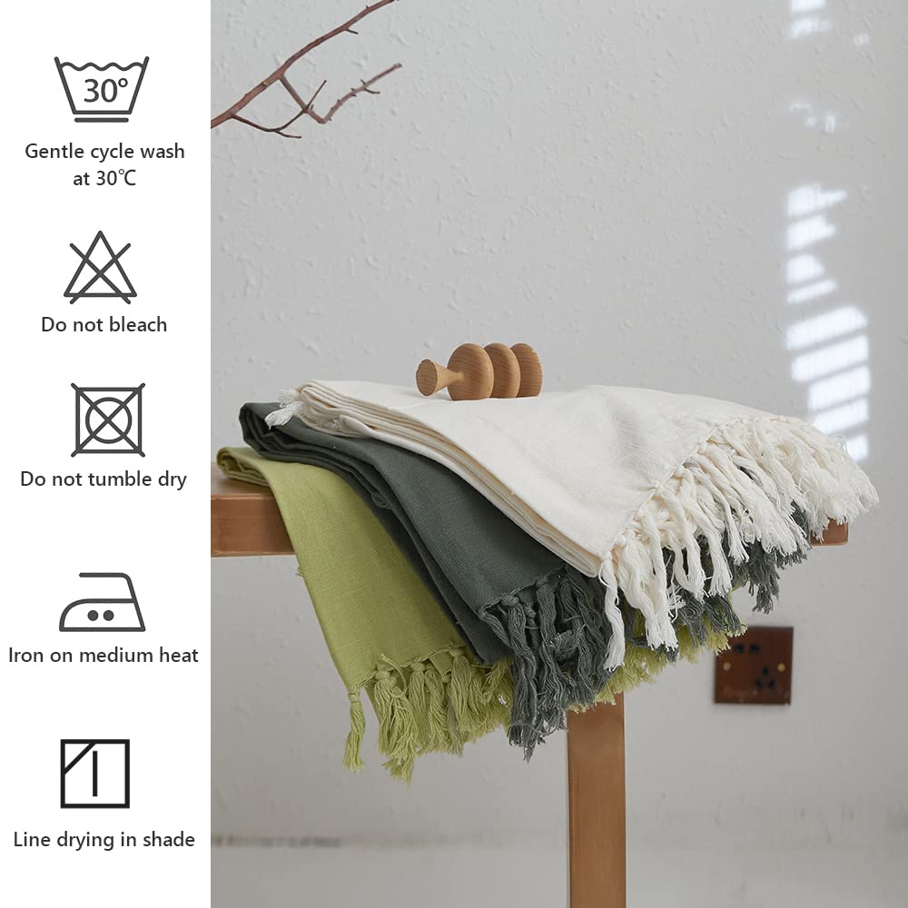 Boho Linen Throw Blanket for Bed, Couch, 50"x70" Pre-Washed Fringed Vintage Decorative Woven Blanket with Tassels