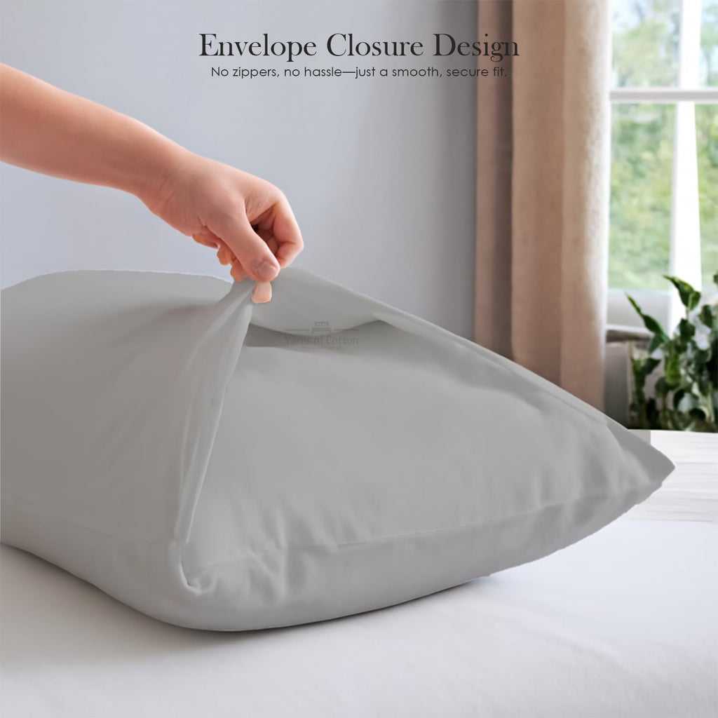 400 TC 100% Egyptian Cotton Queen Size Pillowcases Set of 4, Light Grey
