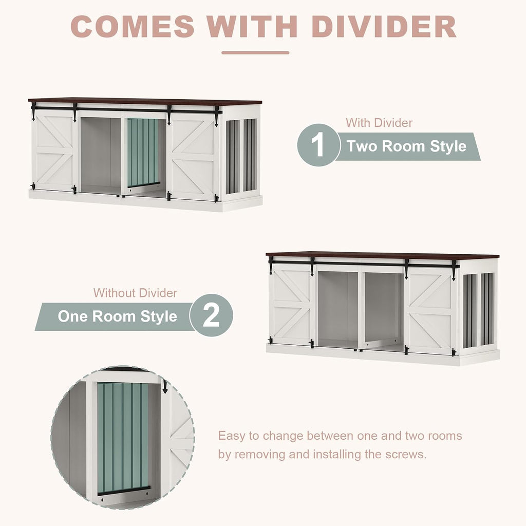 Furniture Style Dog Crate - Indoor Wooden Dog Kennel Furniture with Double Sliding Barn Doors and Room Divider