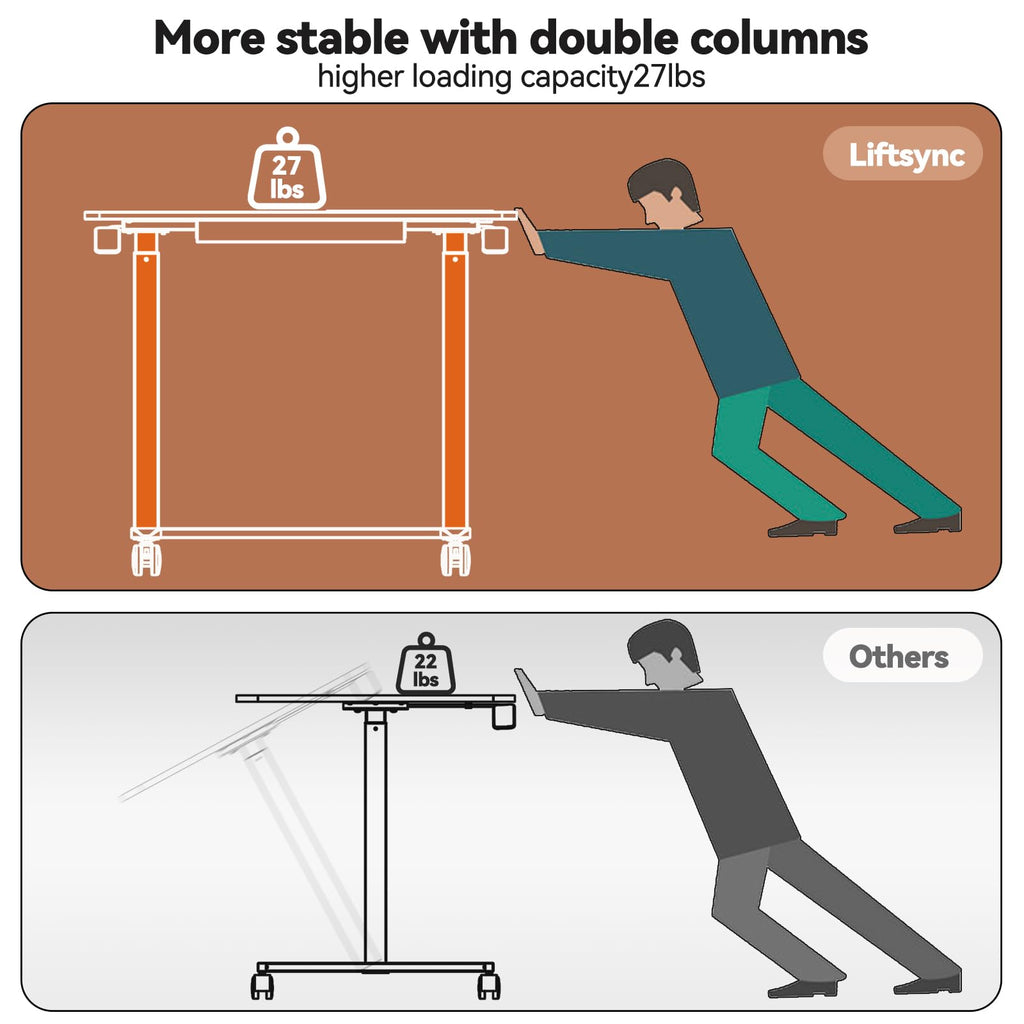 Mobile Standing Desk with Drawer, Height Adjustable, 35" White
