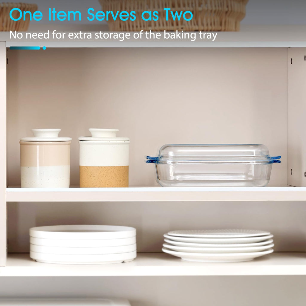 1.4QT Small Glass Casserole Dish With Lid, 8.5×6.1in Rectangular Casserole Dish for Oven