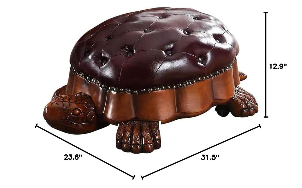 Wood Ottoman Footstool, Sofa Stool, Wood Ottoman Foot Rest, Leather Upholstered Vintage Turtle Footrest Stool with