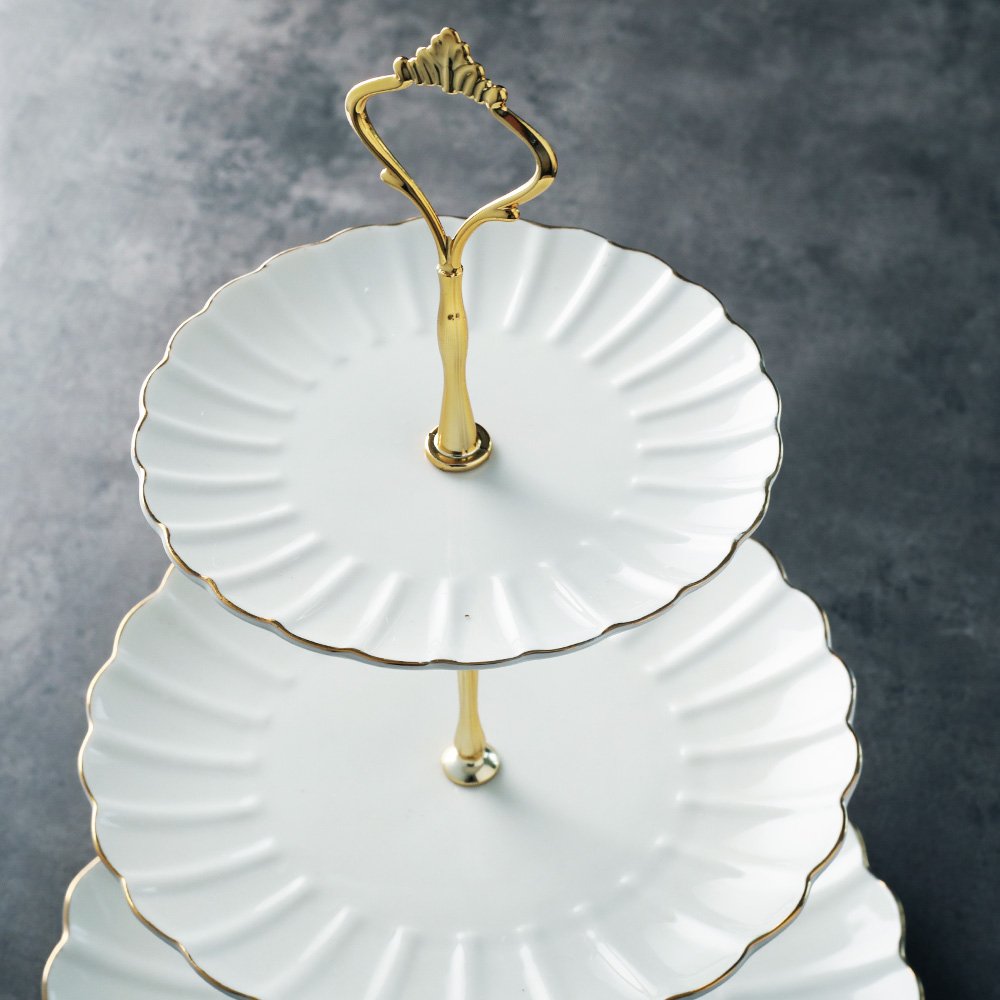 3 Tier Ceramic Cake Stand Wedding, Dessert Cupcake Stand for Tea Party Serving Platter (White)