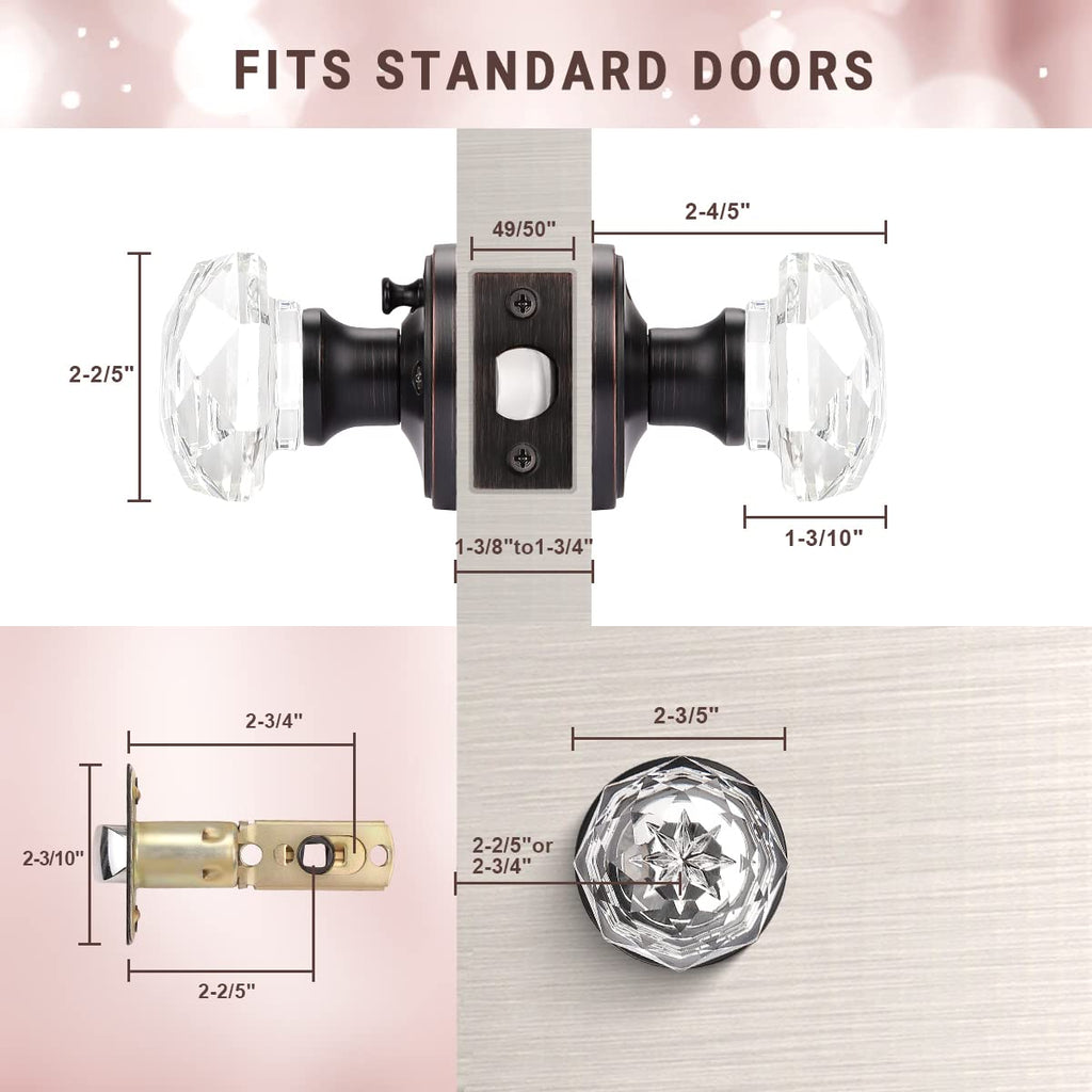10 Pack Glass Door Knob, Privacy Crystal Door Knobs , Octagon Diamond Shape Door Knob with Victorian Plate Rosettes