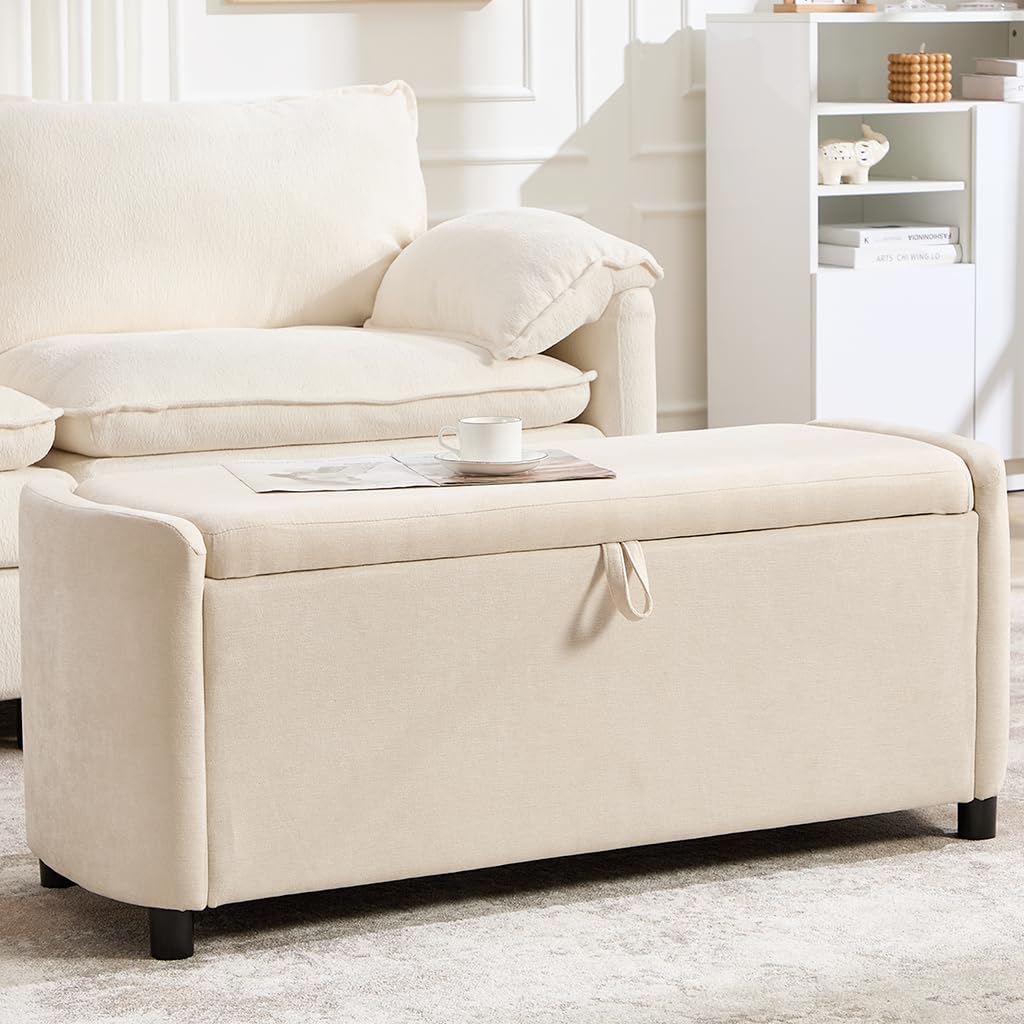 48" Ottoman with Storage, Large Storage Ottoman Bench, Beige