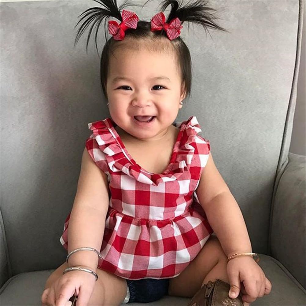 Baby Girl Ruffles Plaid Tunic Tops + Denim Bloomers + Headband 3PCS Sets