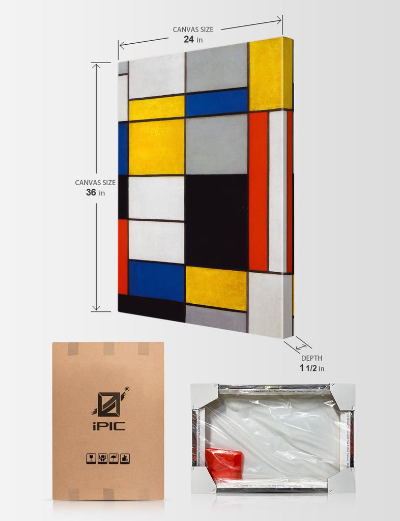 Large Mondrian Wall Art, Mondrian Print, Composition A, Size 36x24 in