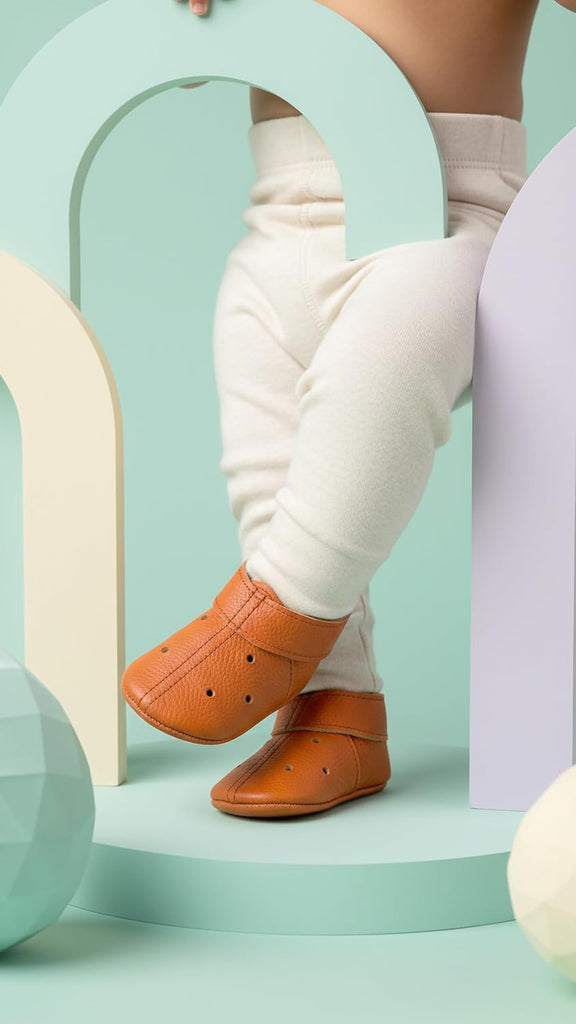Leather Baby Shoes Soft Sole, Orange Moccasins, Handmade Genuine Infant Booties, Toddler First Walker, Newborn Unisex