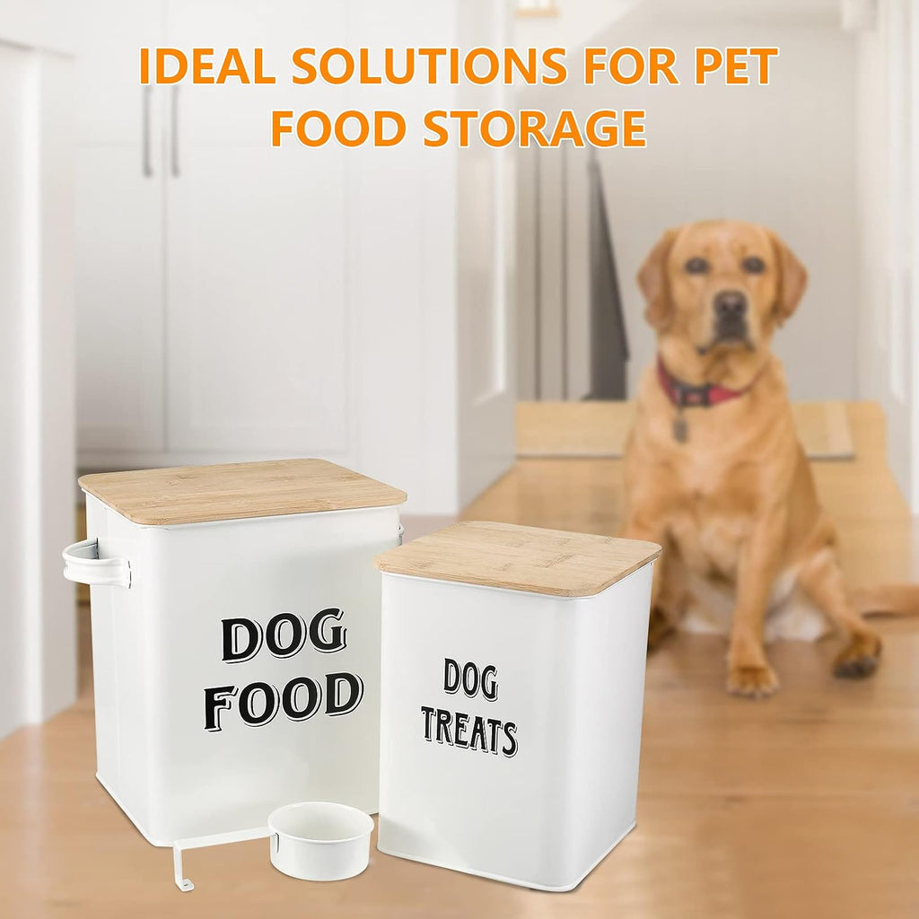 Dog Food Storage Container Farmhouse Pet Food Treats Bin with Lid and Scoop, Perfect Sturdy Canister Tins Countertop