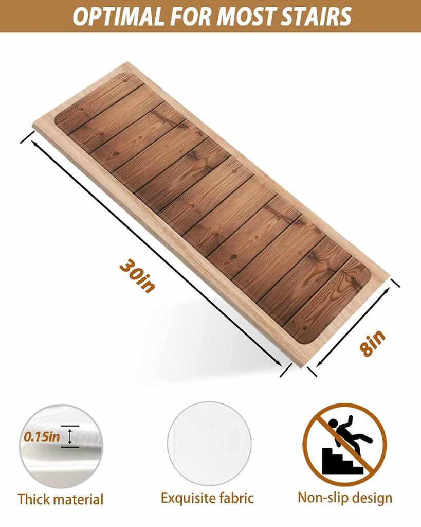 Vintage Wood Grain Stair Treads Brown Wooden Striped Farmhouse Indoor Non Slip Peel and Stick Stair Treads for Wooden
