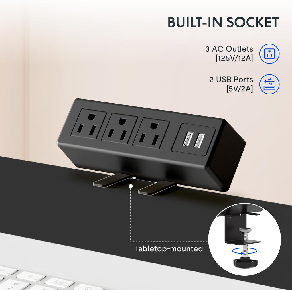 EN2 55"x28" Standing Desk with Power Strip Bundle | One-Piece Desktop, Easy-Access Clamp Power Strip Bundle