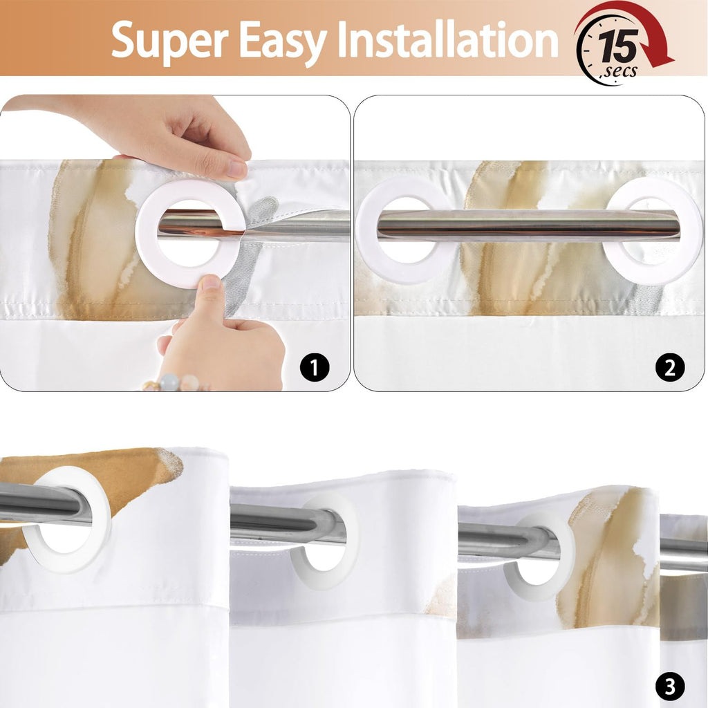 No Hook Shower Curtain and Liner Set, Orange Boho Floral 71x84