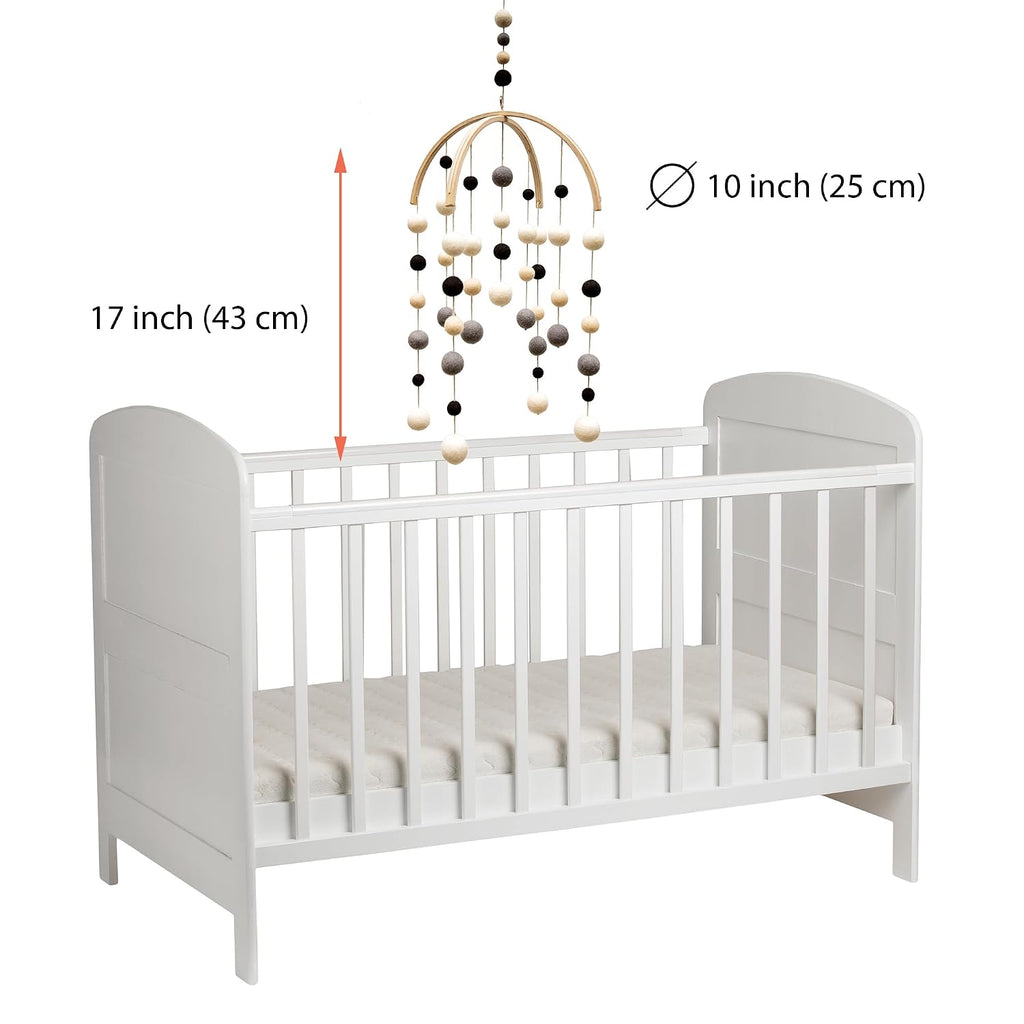 Black and White Baby Crib Mobile | Safe High Contrast Wool Toys, Neutral Room Decor for Boy & Girl | Develops