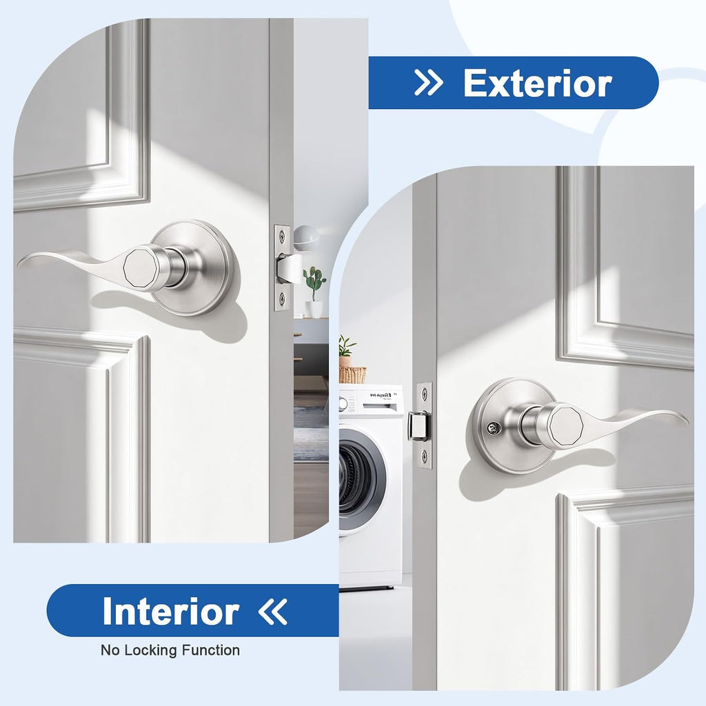1 Pack Passage Door Handles Interior, Closet Door Knobs Brushed Nickel Finish, Keyless Door Levers