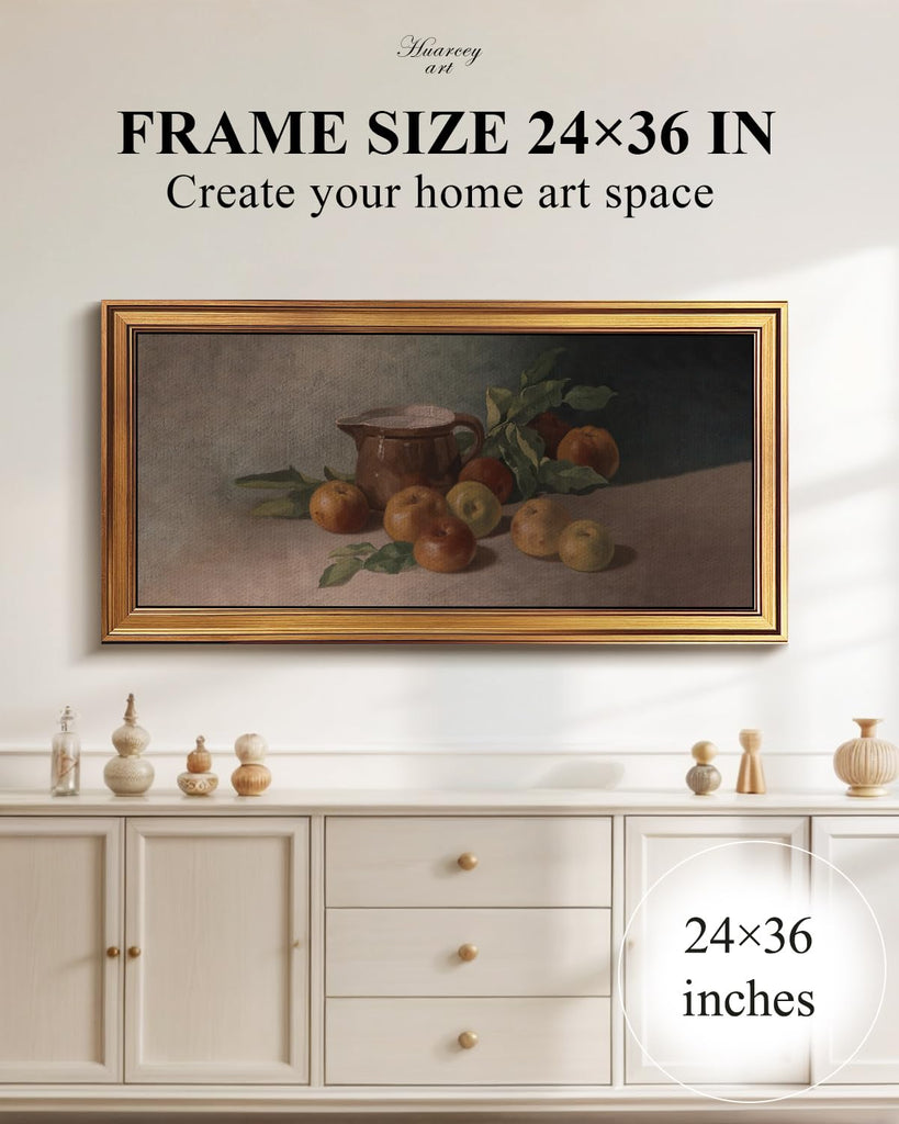 Gold Framed Vintage Wall Art Harvest Apples Still Life Oil Painting Large Cottagecore Room Decor Picture Canvas Print