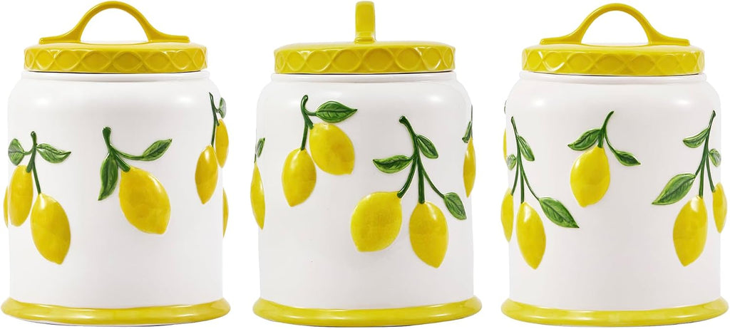 Lemon Handpainted 9 inch Stoneware Cookie Jar, Dishwasher Safe, Air Tight Seal for Keeping Cookie, Spices, Coffee
