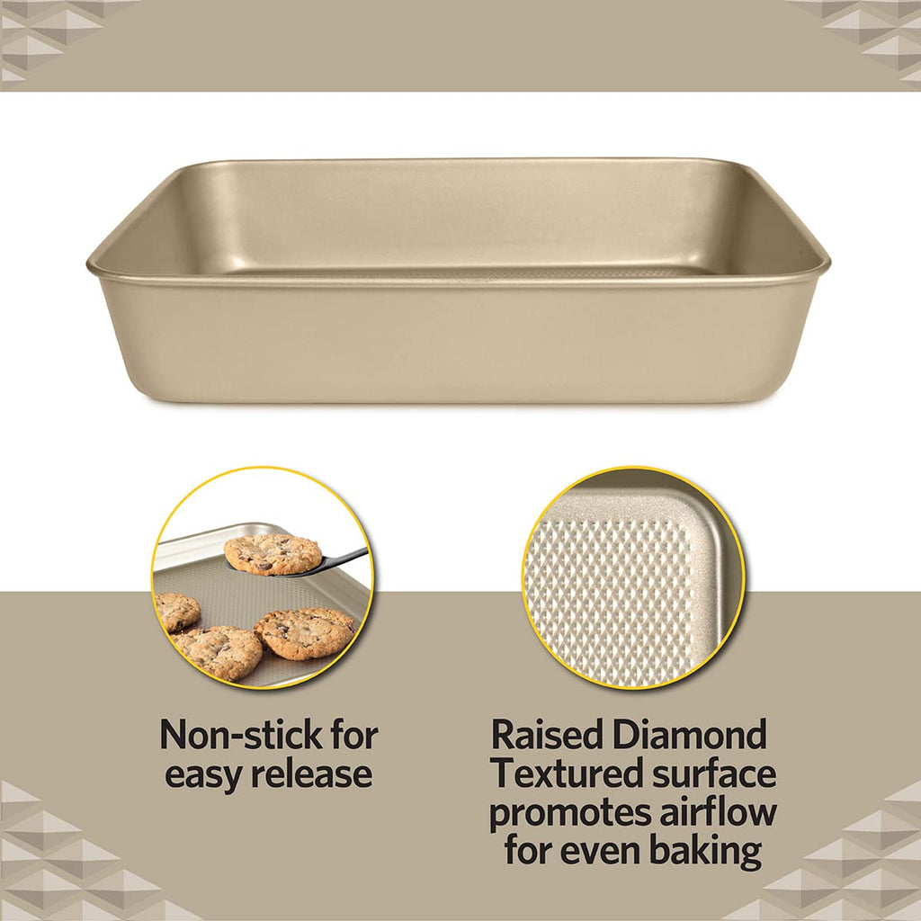 Baking Pan Nonstick - Oblong Metal Dish for Cake and Lasagna - Heavy Duty Carbon Steel Bakeware, Large