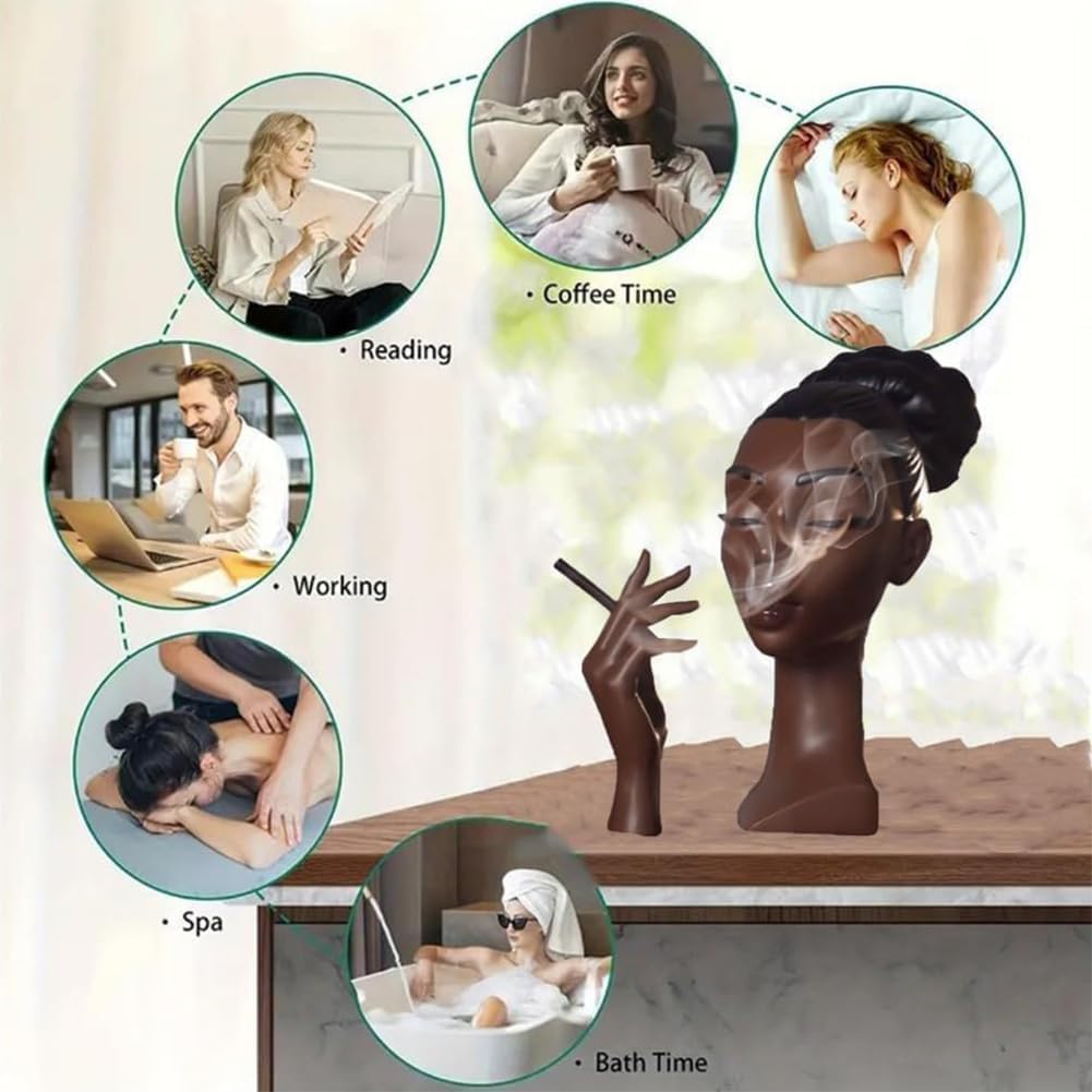 Incense Holder,Black Woman Smoking Head Incense Burner,Unique Home Gift,Desk Decor Suitable and Living Room - Set of 2