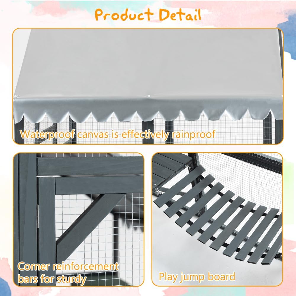 Large Outdoor Cat Enclosure with Wooden Frame, Suspension Bridges, Walking Paths, Cozy Resting Houses
