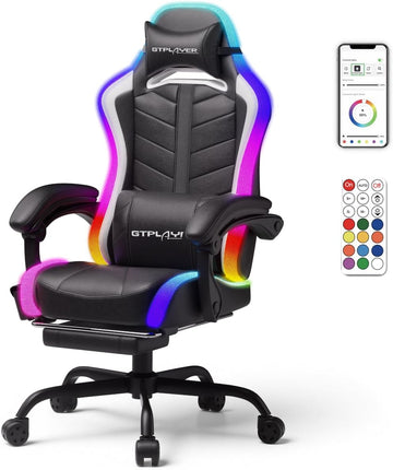Gaming Chair, Computer Chair with RGB LED Lights, High Back Ergonomic Chair for Adults with Footrest and Linkage