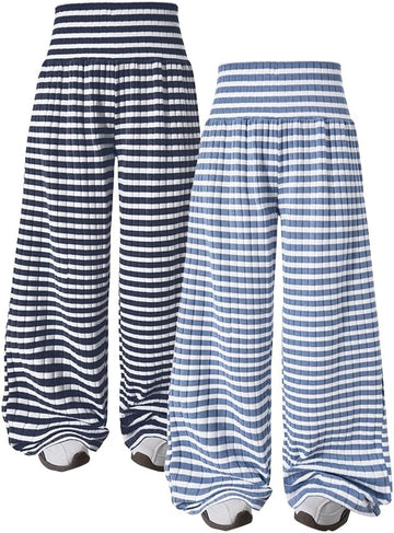 2pcs Tween Girls Pants Set Streetwear Striped Elastic Low Waist Casual Long Trousers