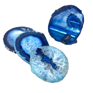 Agate Slice Handmade Coaster Set of 4-3-4" (Pink, Purple, Blue, Natural, Black, Teal) Blue