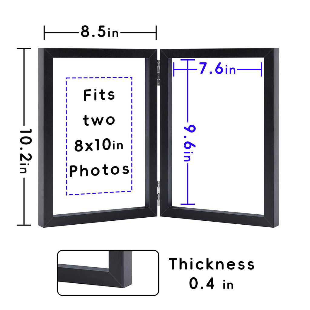 8x10 Picture Frames Double Black Photo Frame Folding Vertical Stand Display Side by Side