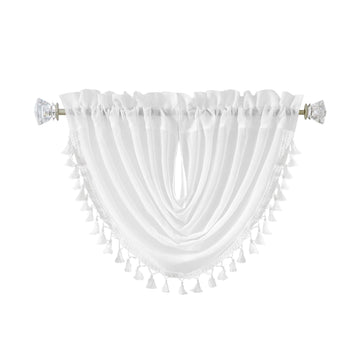 White Solid Waterfall Valance Curtain with Tassel Accessories, 56"x38"x1