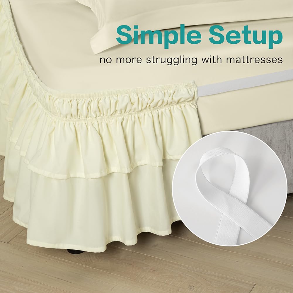 Double-Layered Ruffled Bed Skirt, Beige, 14" Drop