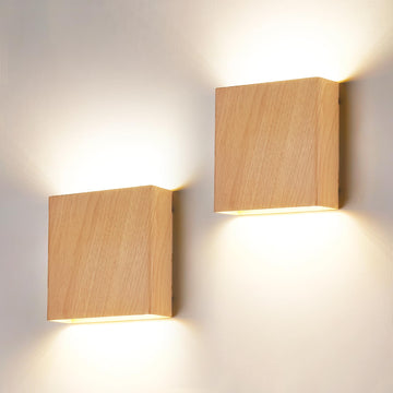 2 Pack Indoor Outdoor Natural Wood Grain Up and Down LED Wall Light, Modern Bedroom/Porch Wall Lamp, IP65 Waterproof