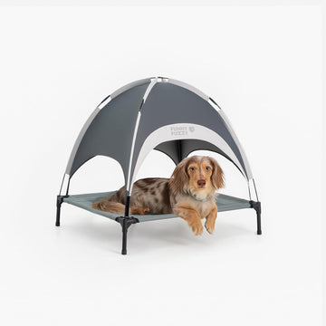 Elevated Cooling Dog Bed with Canopy(30"x24"x7") - Dog Cot Bed for Small, Medium Dogs with UV Shade, Breathable Mesh