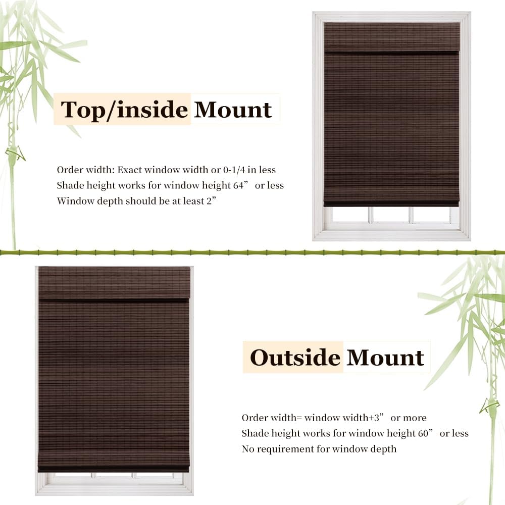 Cordless Bamboo Roman Blinds Shades for Indoor Windows-Blackout Room Darkening Roman Blinds with 6" Valance Cover