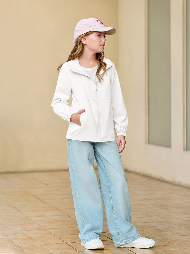 Girls Hooded Jackets Kids Waterproof Windbreaker Lightweight Rain Coats with Pockets