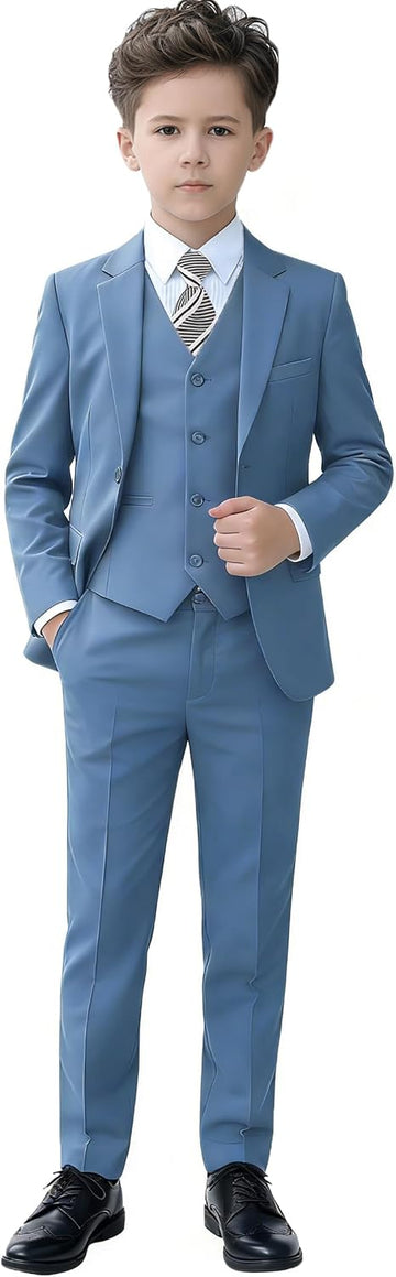 Boys Slim Fit Suits Kids Tuxedo Ring Bearer Outfit,Adjustable Waist