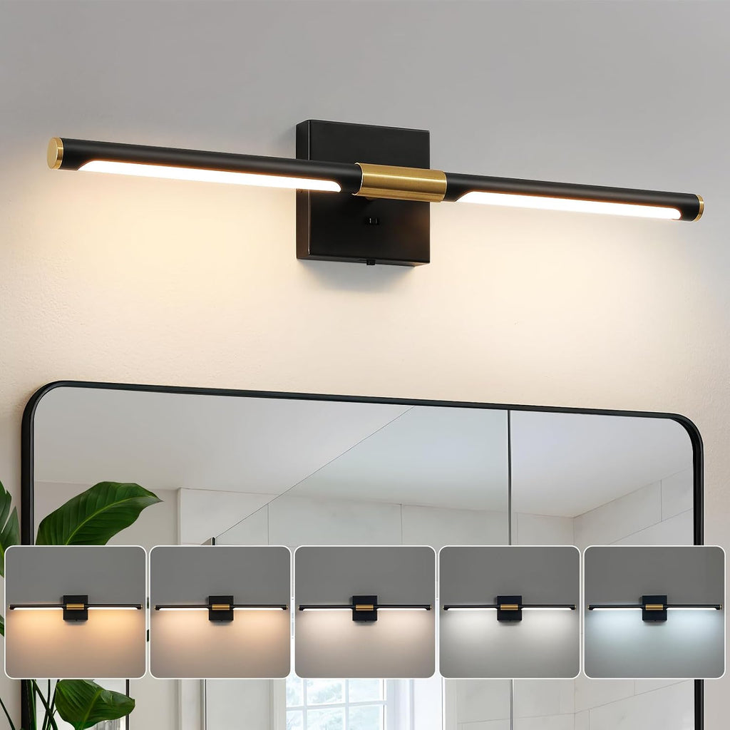 Black Gold Vanity Light , 24 inch 5CCT 360° Rotatable Bathroom Light Fixture Over Mirror Dimmable LED Vanity Lighting