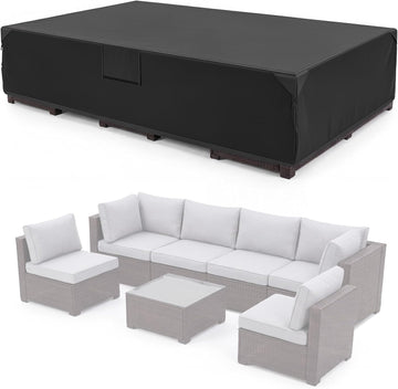 Rectangular Outdoor Furniture Cover, 126"L X 63"W X 28"H, Matte Black | 600D Heavy Duty Fabric, Waterproof UV