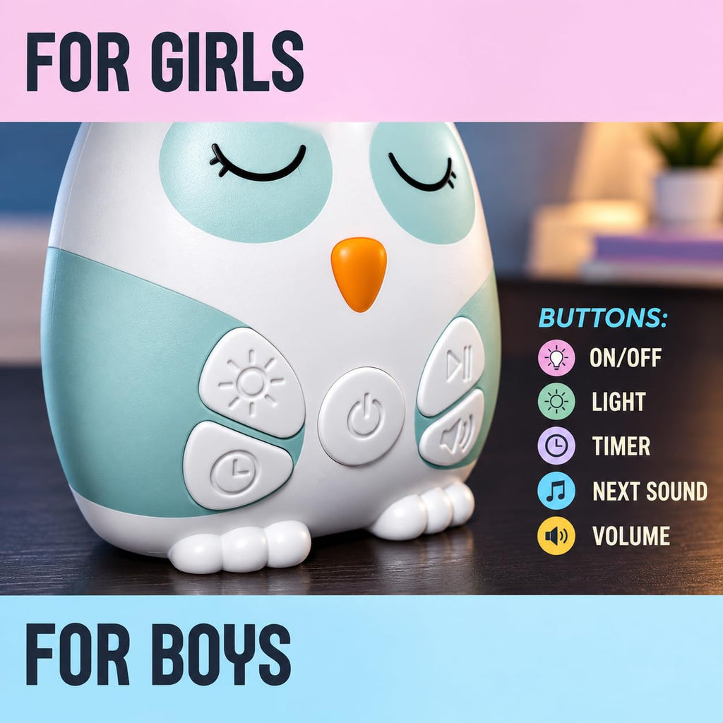 Portable Baby White Noise Sound Machine for Sleeping, Cry Activated Sensor, 20 Sounds for Kids, Night Light, Timer, for