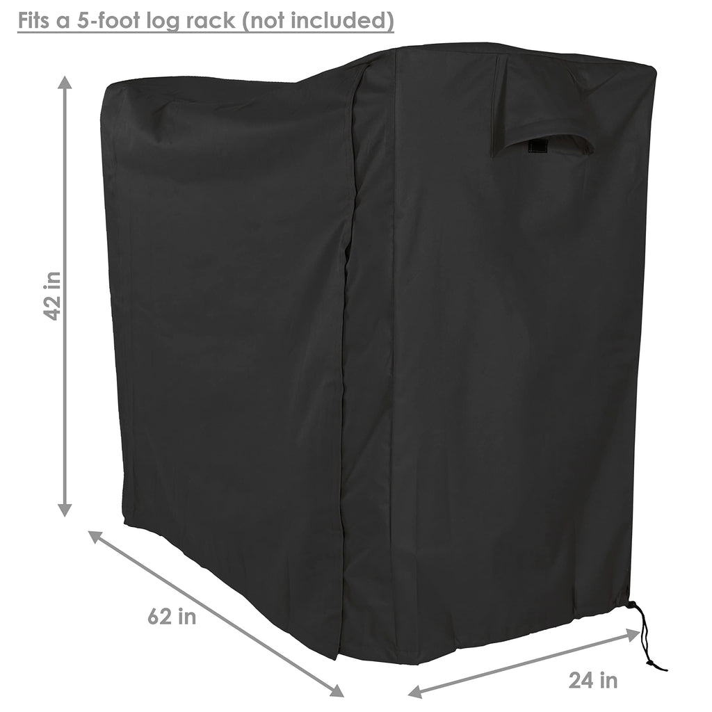 5-Foot Firewood Log Rack Cover with PVC Backing, Black