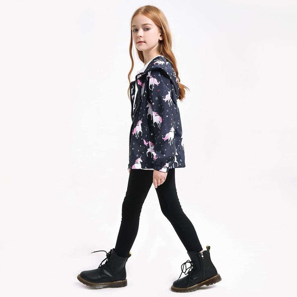 Girls Rain Jackets Waterproof Hoodie Kids Raincoats Lightweight Windbreakers