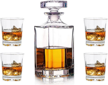 Whiskey Decanter Glasses Set Lead-Free Crystal Glass Scotch Tasting Cups Wine Bottle for Drinking Irish Whisky - Set of 5