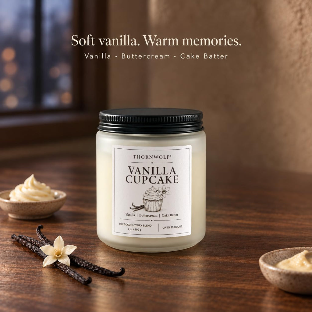 Vanilla Cupcake Scented Candle, Soy-Coconut Wax, 7 oz
