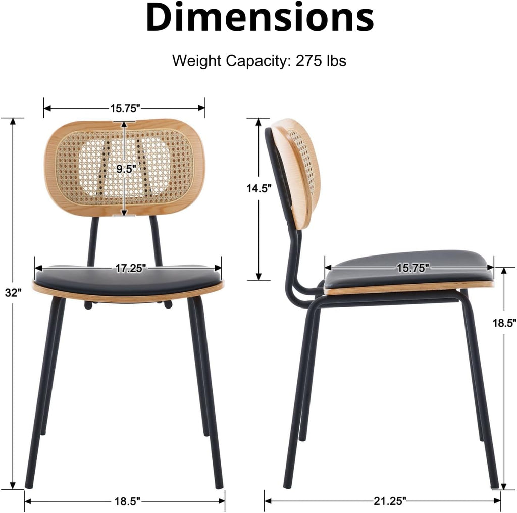 YO Modern Dining Chairs Set of 2, Upholstered Faux Leather Rattan Dining Chairs with Backrests