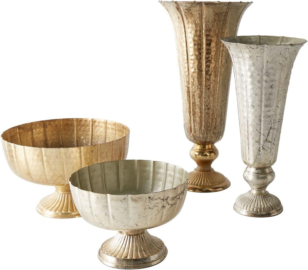 Distressed Gold Metal Compote Bowl | Gold Compote Vase l Lita Metal Vase l Indoor and Outdoor Compote for Any Event