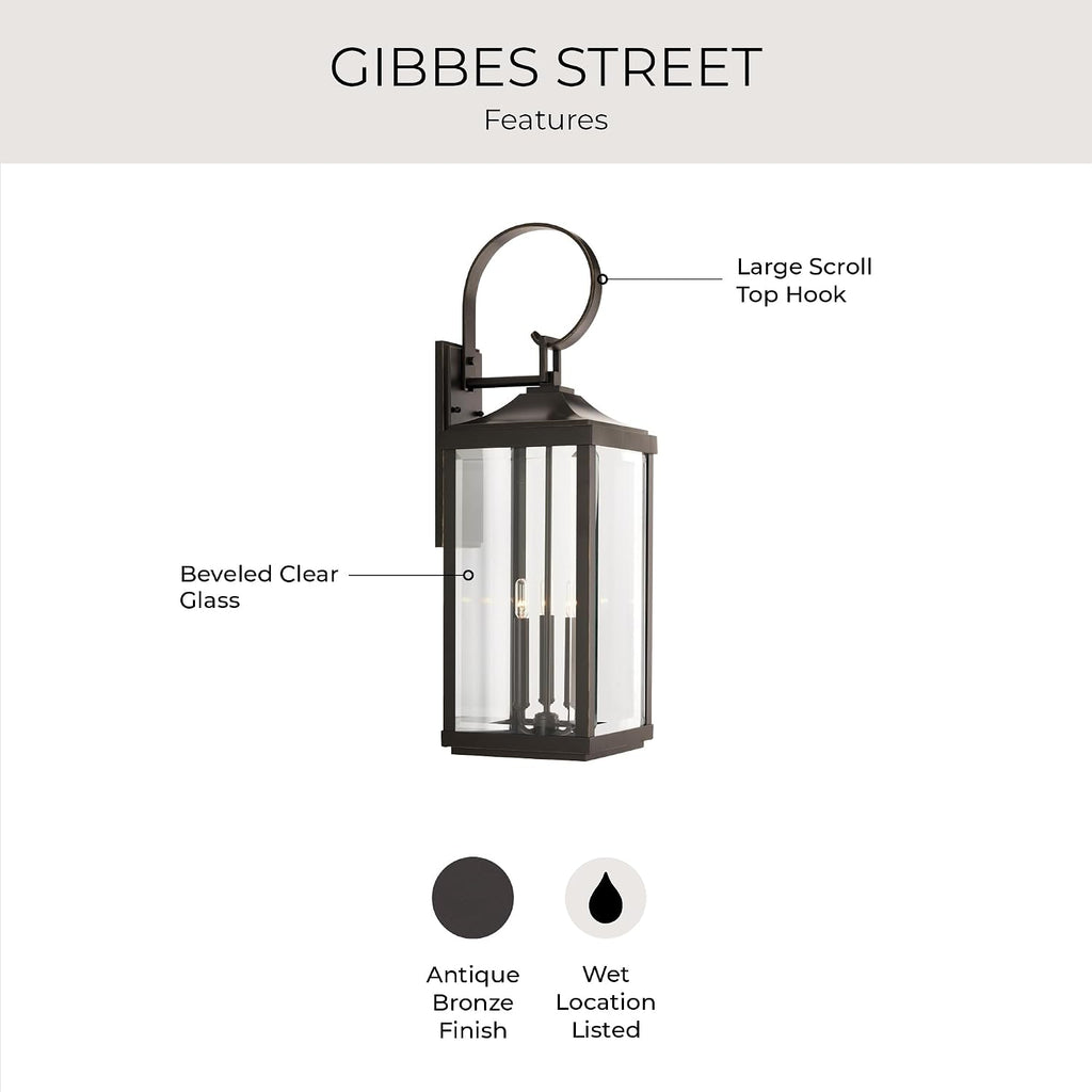 Gibbes Street 3-Light Outdoor Wall Lantern with Clear Beveled Glass - Antique Bronze